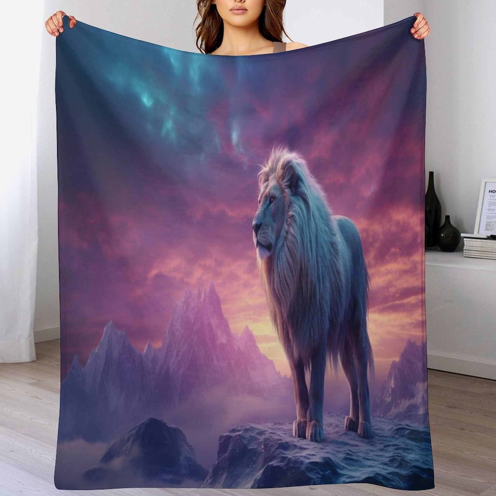 Couverture chaude flanelle polaire lion plaid de canapé doux haute densité 130x150