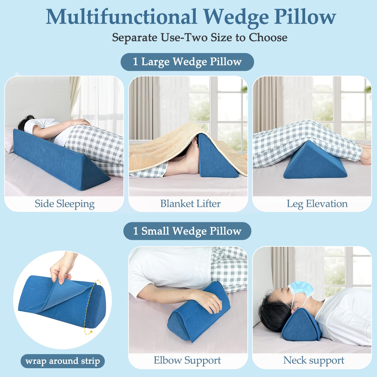 NEPPT Almohada de cuña para posición del cuerpo, cuñas de posición de espalda, funda de almohada de elevación para embarazo, dormitorio, alineación corporal, soporte de tobillo, almohada de pierna (2