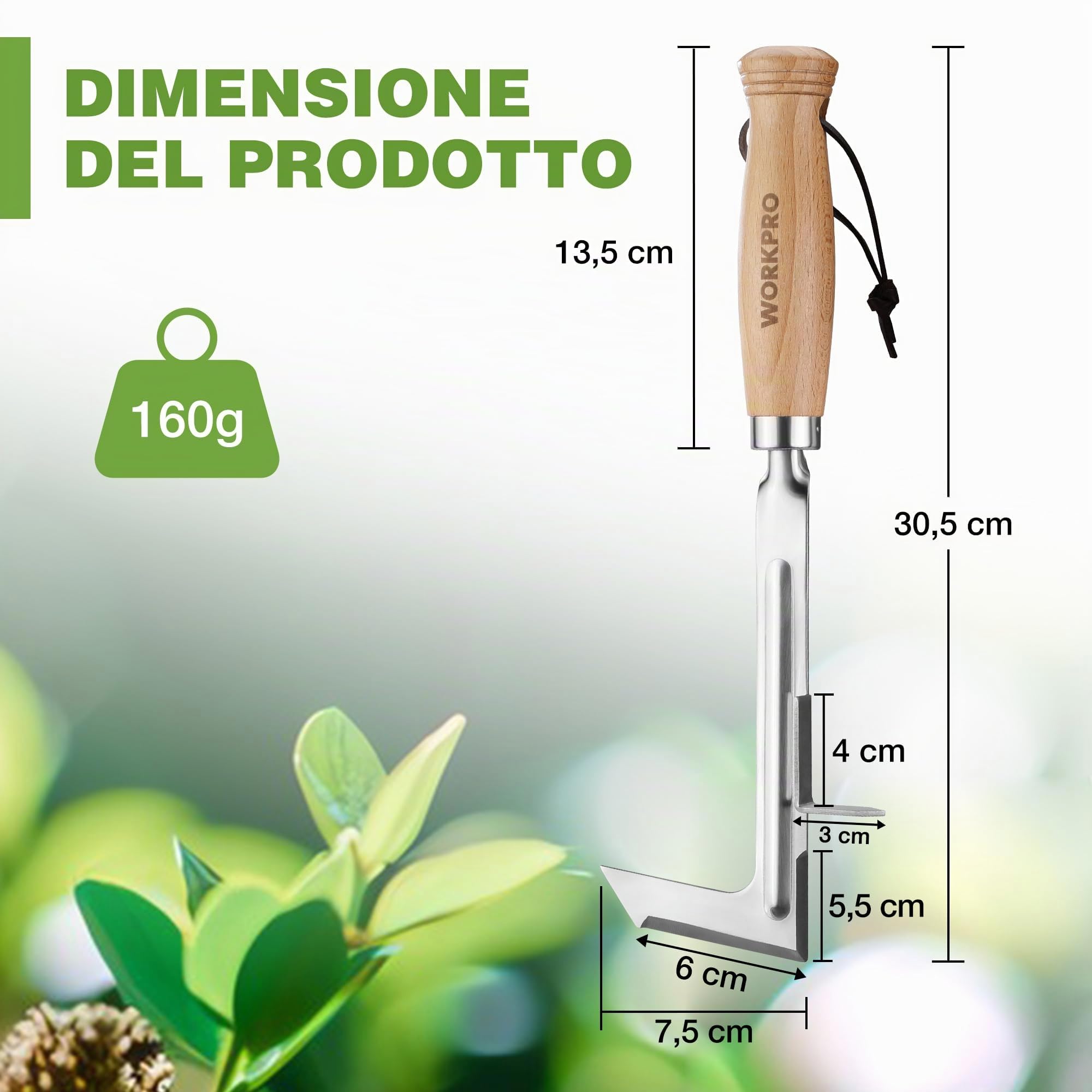 WORKPRO Estirpatore Erbacce Manuale da 30,5 cm con Manico in Legno, Attrezzo per Togliere Erbacce in INOX - Spatola Diserbante a Forma di L per Viali, Giardini, Terrazze, Pavimentazioni e Muschio