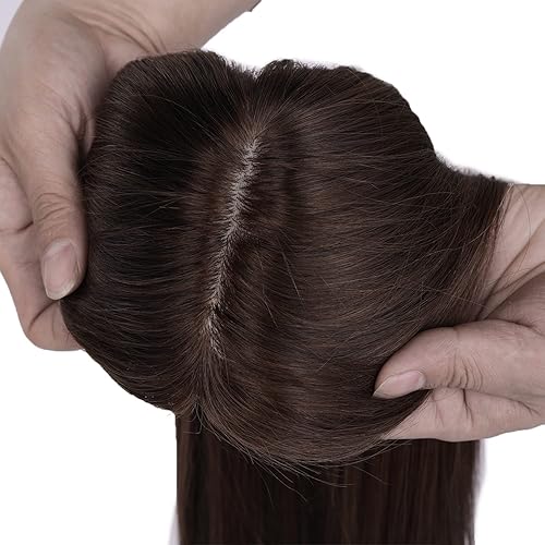 Miniatura 5 de 14 pulgadas base de seda Cabello humano Topper Pelucas con 5 clips en seda Remy Europeo pelo Toupee para las mujeres pelo fino 15X16CM Color #4