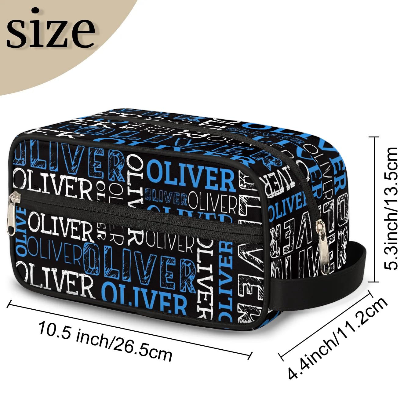 RIRIX Personalized Gift Travel Makeup Bag for Women Man, Custom Cosmetic Bag Make Up Bag Organizer Toiletry Bag Christmas Birthday Gift for Girls Boys Dark Blue White Black Text