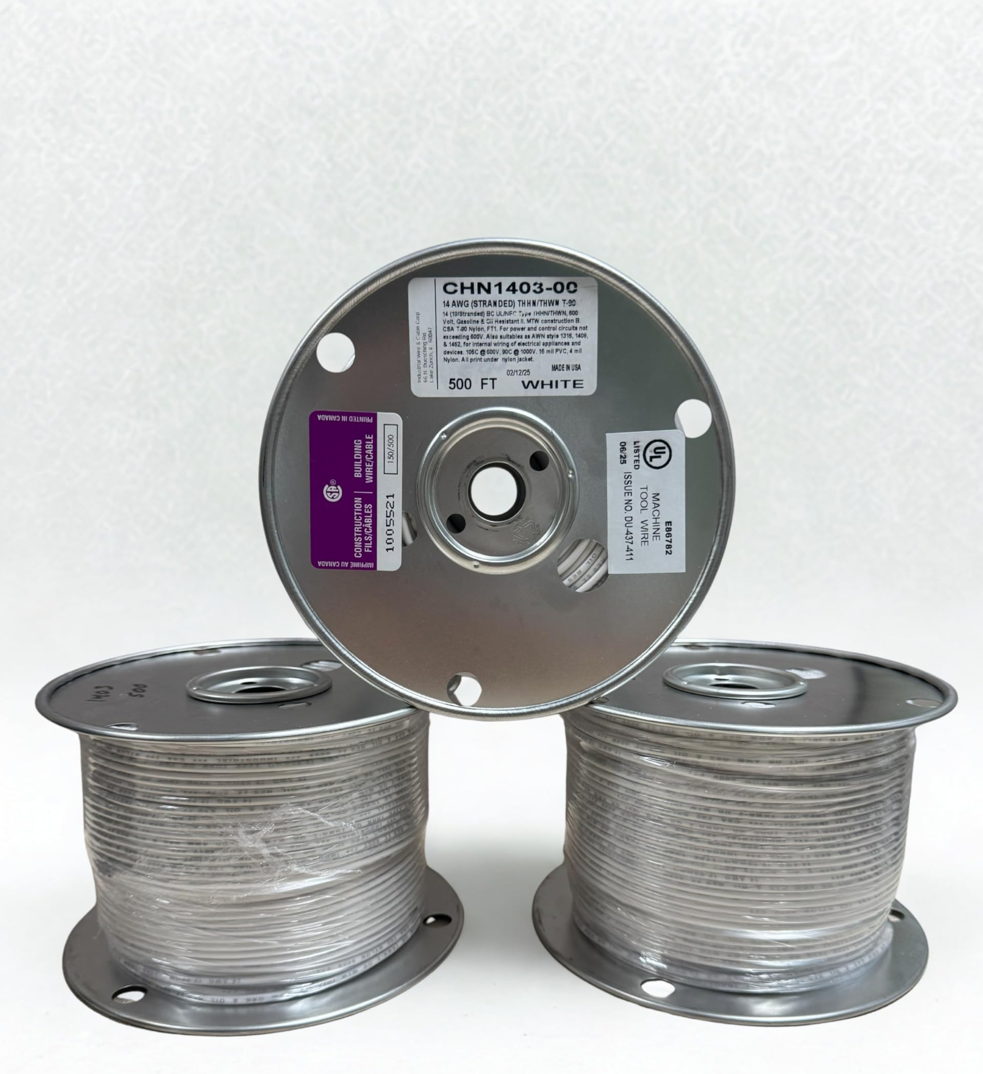 14 AWG Stranded THHN/THWN-2 Wire – 100% Copper – 500 FT (White) – UL Listed Nylon Jacket, 600V - Made in USA