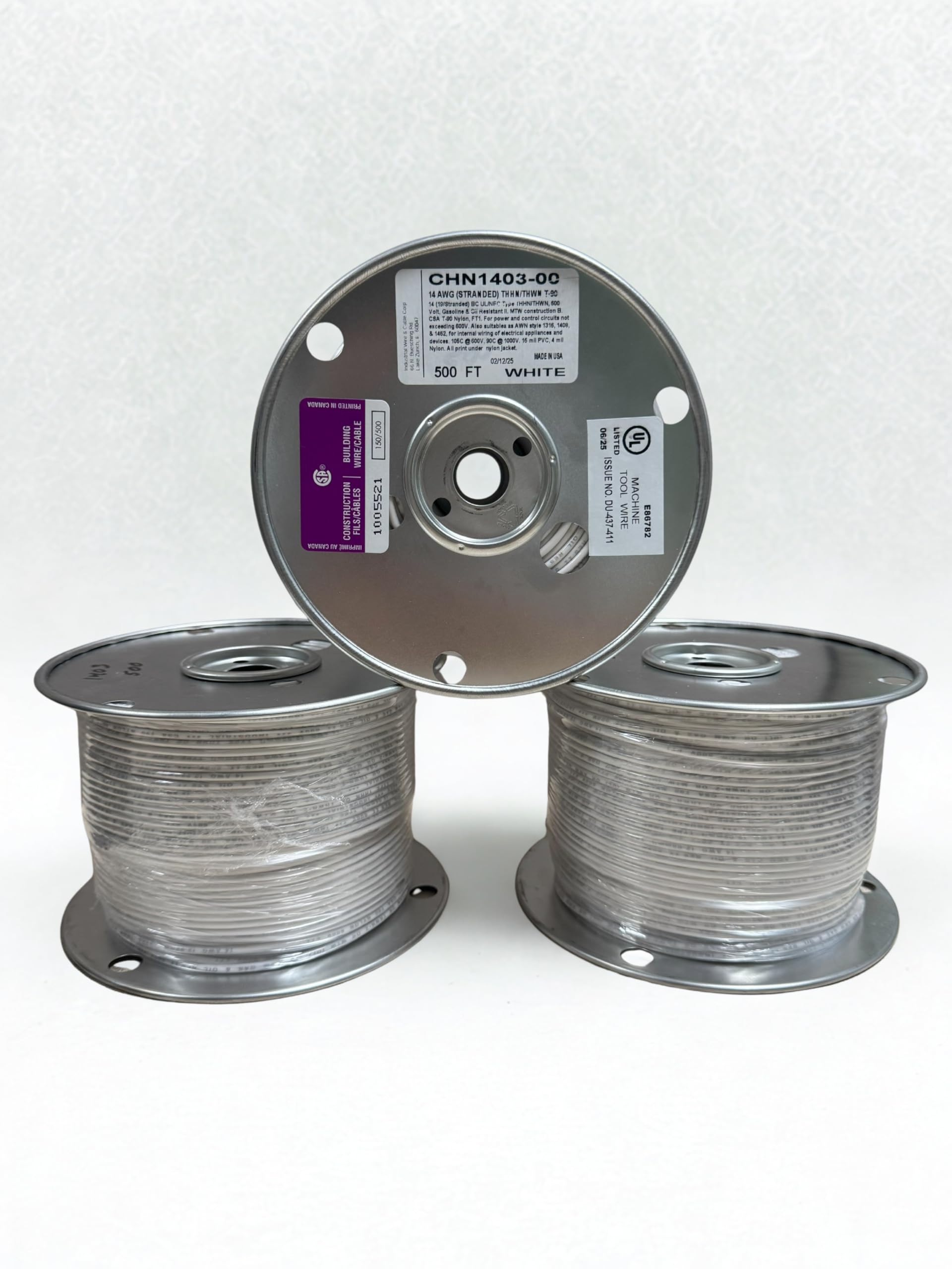 14 AWG Stranded THHN/THWN-2 Wire – 100% Copper – 500 FT (White) – UL Listed Nylon Jacket, 600V - Made in USA