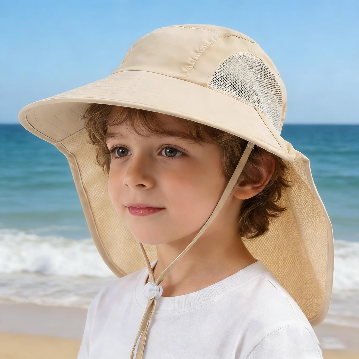 3 Pieces Kids Sun Hats with Neck Flap UV Protection Fishing Hat Unisex Children Wide Brim Beach Hat for Age 4-12