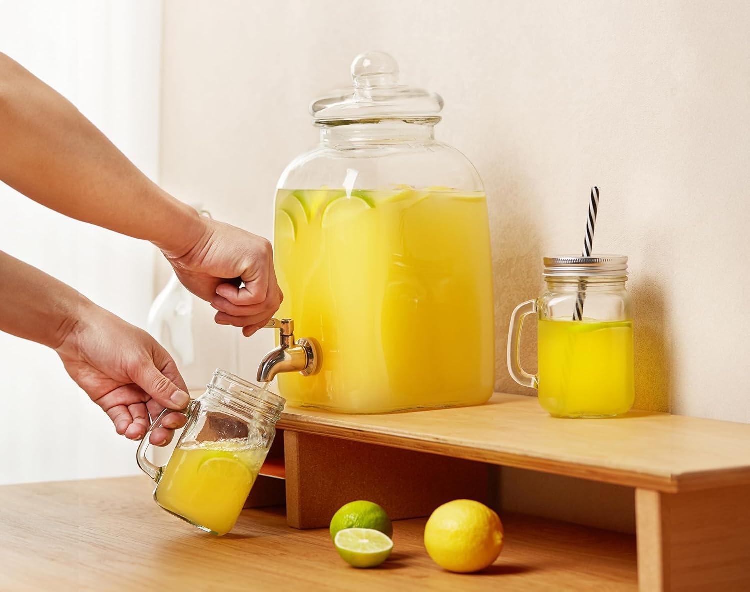 Kook Glass Drink Dispenser, with Leak-Proof Stainless Steel Spigot and Customizable Label Tag, Clear Mason Jar, Beverage Storage for Fridge, for Water, Iced Tea, Sangria, Lemonade, 1.25 Gallon - Image 4