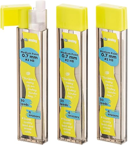 Miniatura 8 de Enday Recambios para lápices mecánicos, mina negra HB #2, borrador blanco, paquete de 3 (30 minas y 6 borradores)