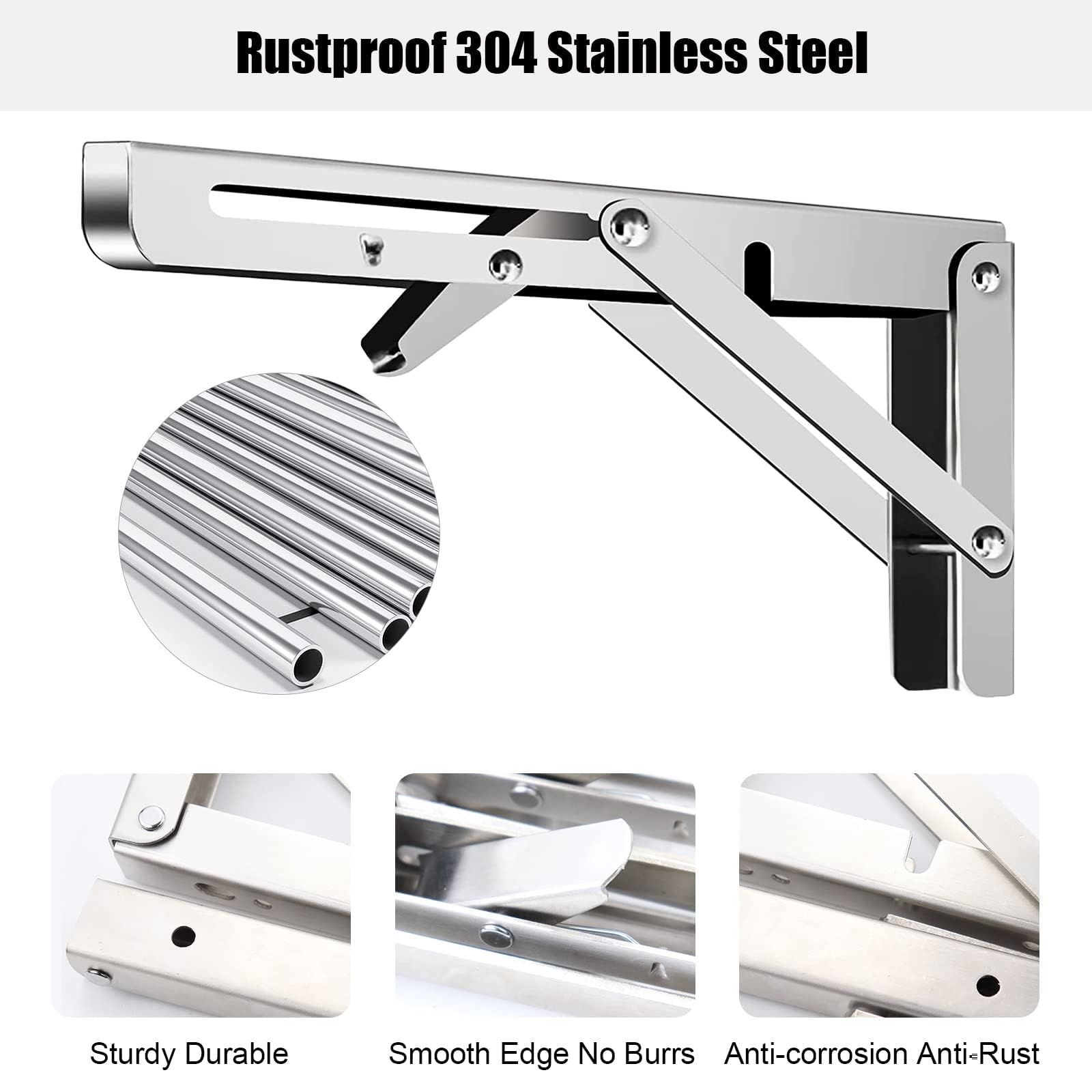 Staffe per mensole pieghevoli 4 PEZZI – Staffe da tavolo a parete resistenti, supporto per mensole pieghevole in acciaio inossidabile per banco da lavoro, scrivania, tavolo – 45 cm