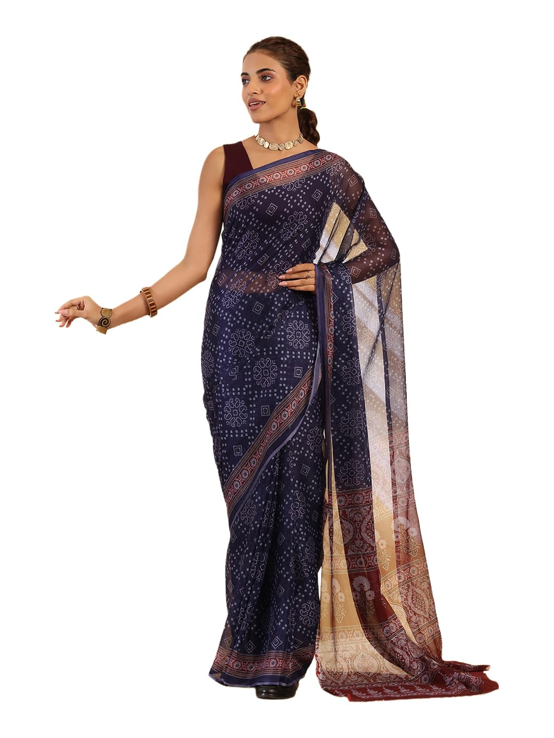 garden vareli Chiffon Bandhani Saree With Blouse Piece-picture-51