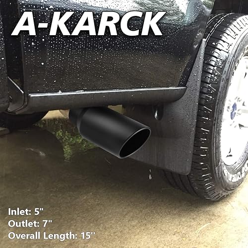 Miniatura 6 de A-KARCK Punta de escape de 5 pulgadas de entrada, entrada de 5 pulgadas, salida de 7 pulgadas, 15 pulgadas de largo, acabado recubierto negro, punta