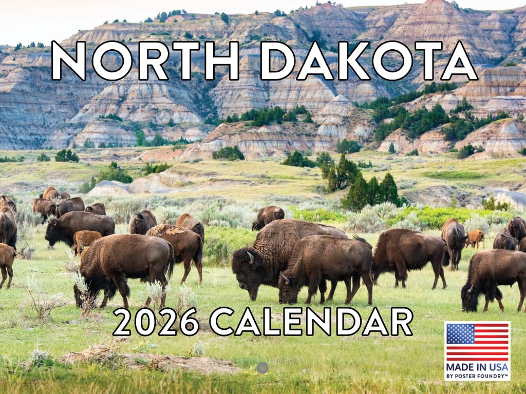 North Dakota Calendar 2026 Monthly Wall Calender 12 Month | American Made In The USA — image 1