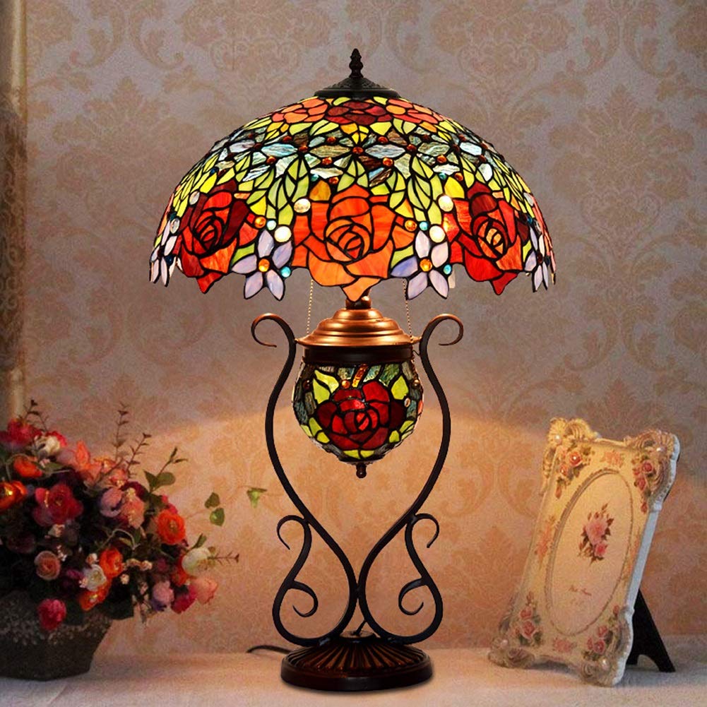 Lampa stołowa w stylu Tiffany 18" Pure Handmade Art Lampa Rose Wedding Room Dekoracja Salon Sypialnia Study Study Lampa biurkowa
