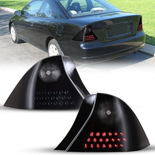 ROXX Conjunto de luces traseras LED para Honda Civic 2001-2003 Coupe de 2 puertas, negro + humo, señales de giroluces de freno LED y DRL, IP67