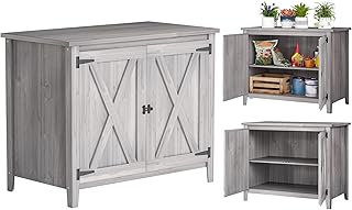 Outsunny Wood Garden Shed, Compact Outdoor Storage Cabinet Potting Shed with Inner Shelf and Double Doors for Backyard, Patio, Lawn, Light Gray