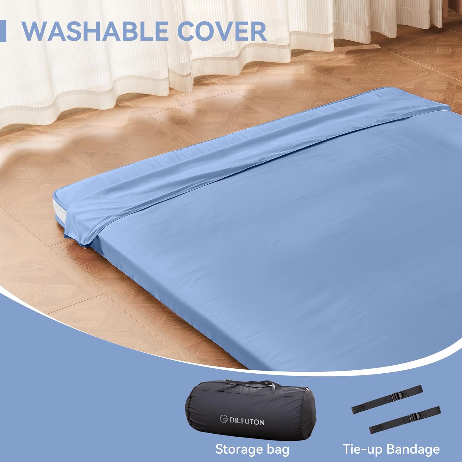 Dr.Futon Japanese Floor Futon Mattress Extra Thick Folding Roll Up Bed Topper Mat for Guest,Lounger and Tavel