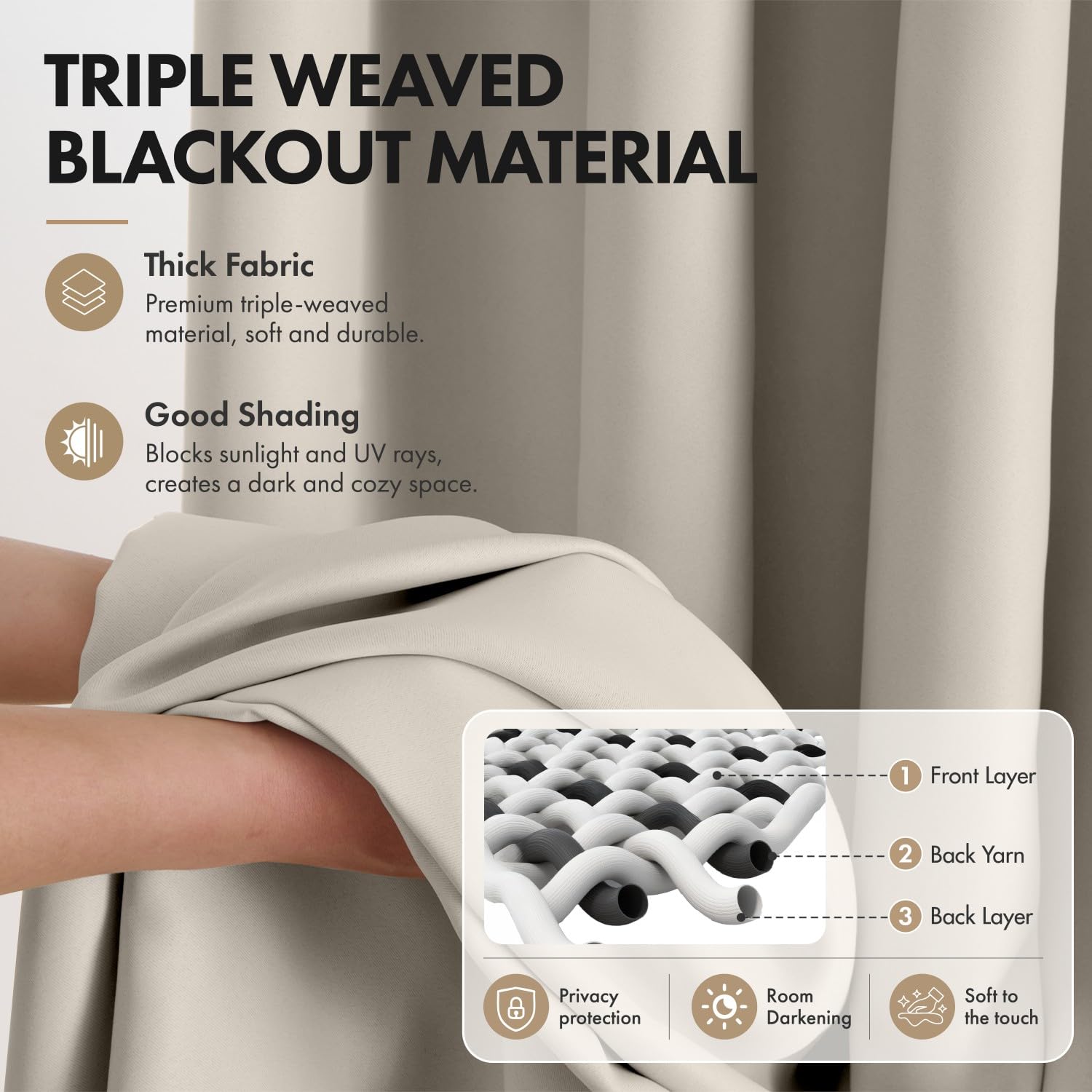 EMEMA Cortinas opacas con cinta fruncidora gris y beige opacas, 260 cm de largo, cortinas térmicas opacas para riel, cortinas para salón o dormitorio, cada uno de alto 260 x ancho 140 cm