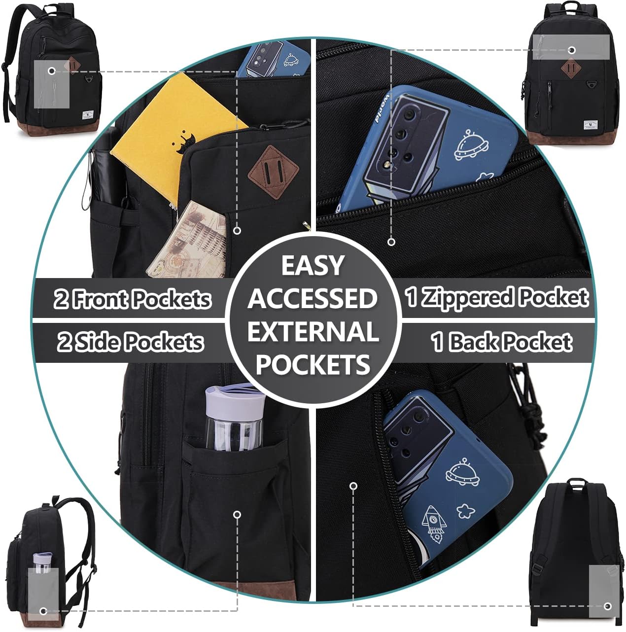 VX VONXURY Backpack for Men Women,Lightweight 15.6in Bookbag with Mulitiple Pockets,Water Resistant Travel Backpack