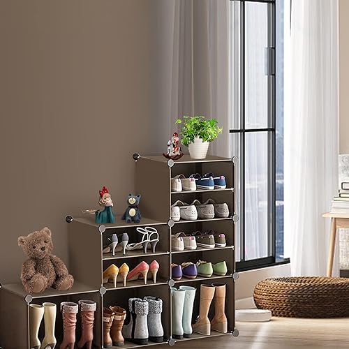 Miniatura 5 de YIHATA Zapatero organizador, 64 pares de almacenamiento de zapatos con puerta, estantes de plástico expandibles para zapatos de 8 niveles para