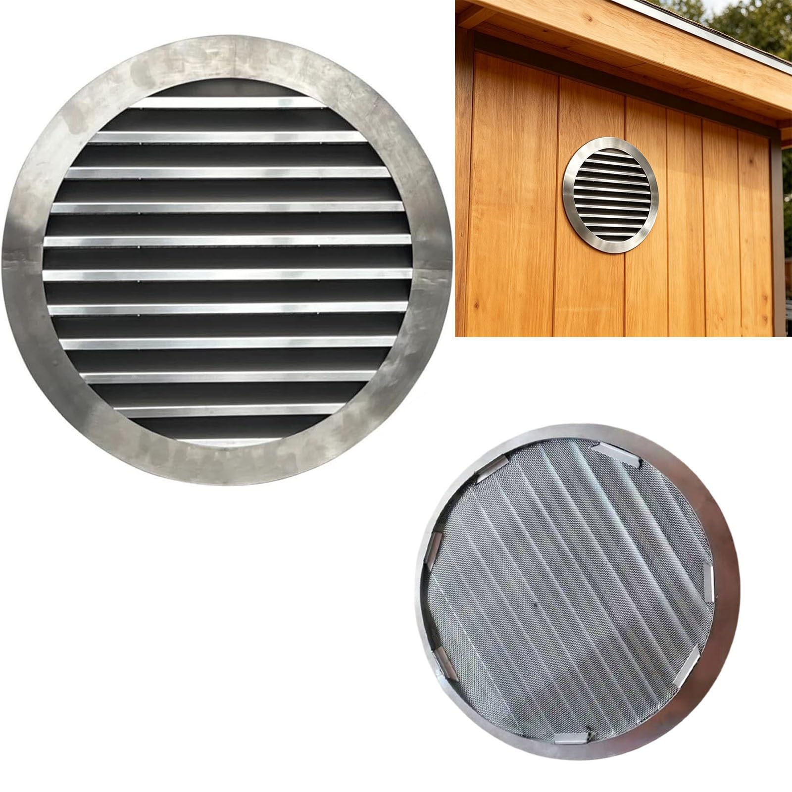 Rejilla de ventilación redonda para hastial | Rejilla de ventilación de pared de acero inoxidable con mosquitera Para ventanas de casas, escuelas(25cm(9.85in))