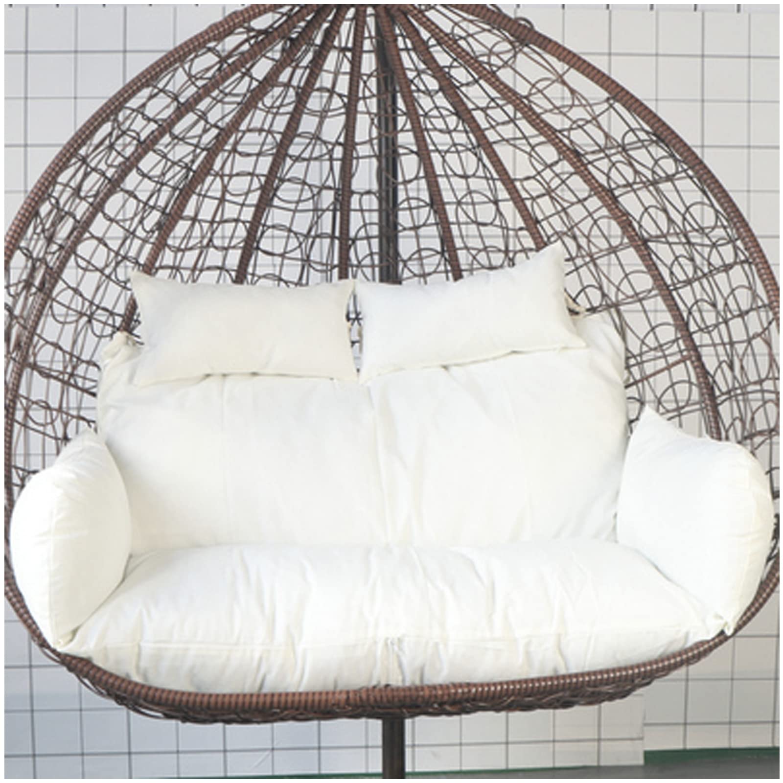 Cuscino di ricambio per sedia sospesa, doppio spessore, rimovibile, lavabile, in vimini e rattan, per 2 persone, patio, giardino, Bei Color