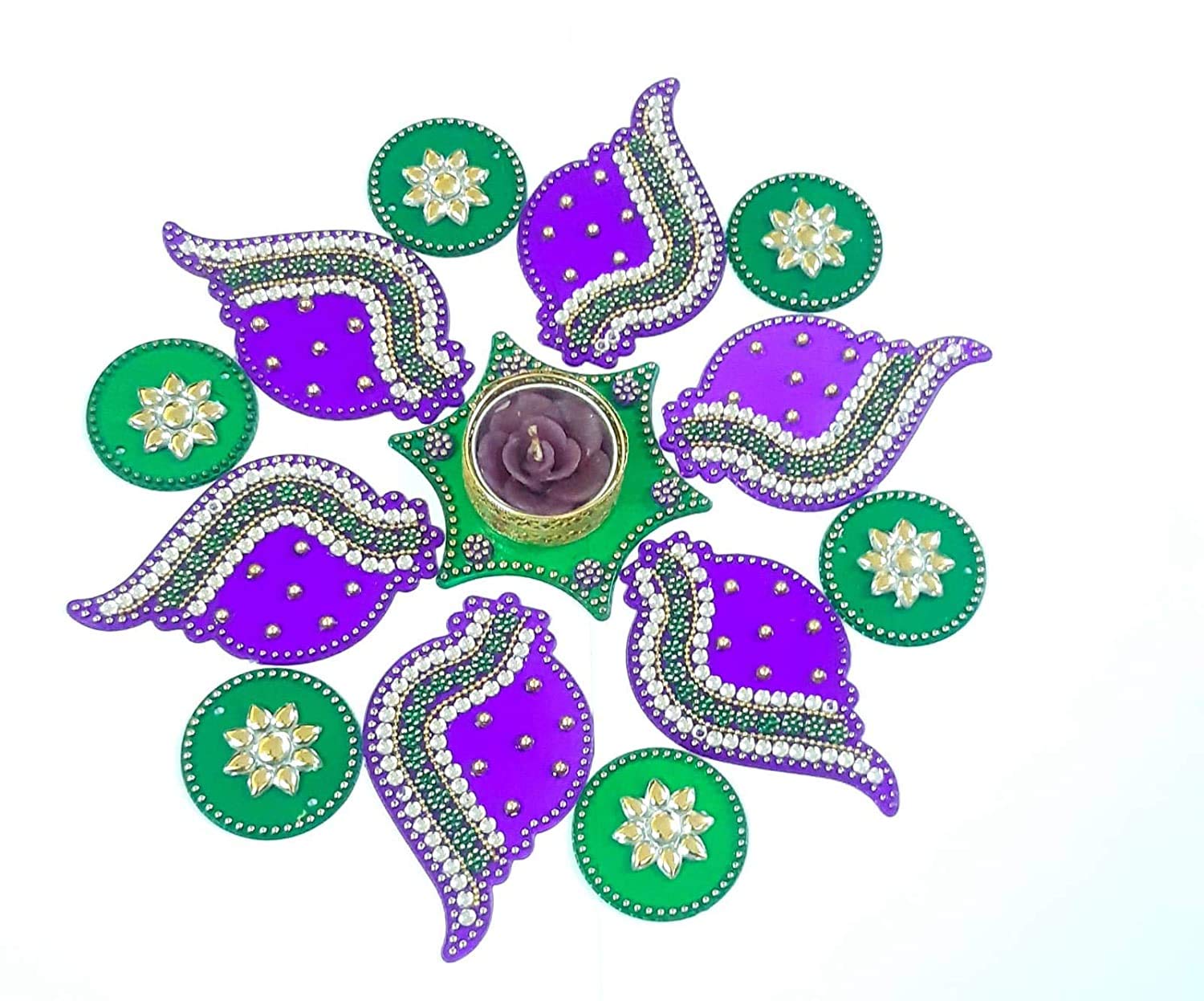 Acrylic Rangoli Set with T Light Holder - Diwali Decor -13
