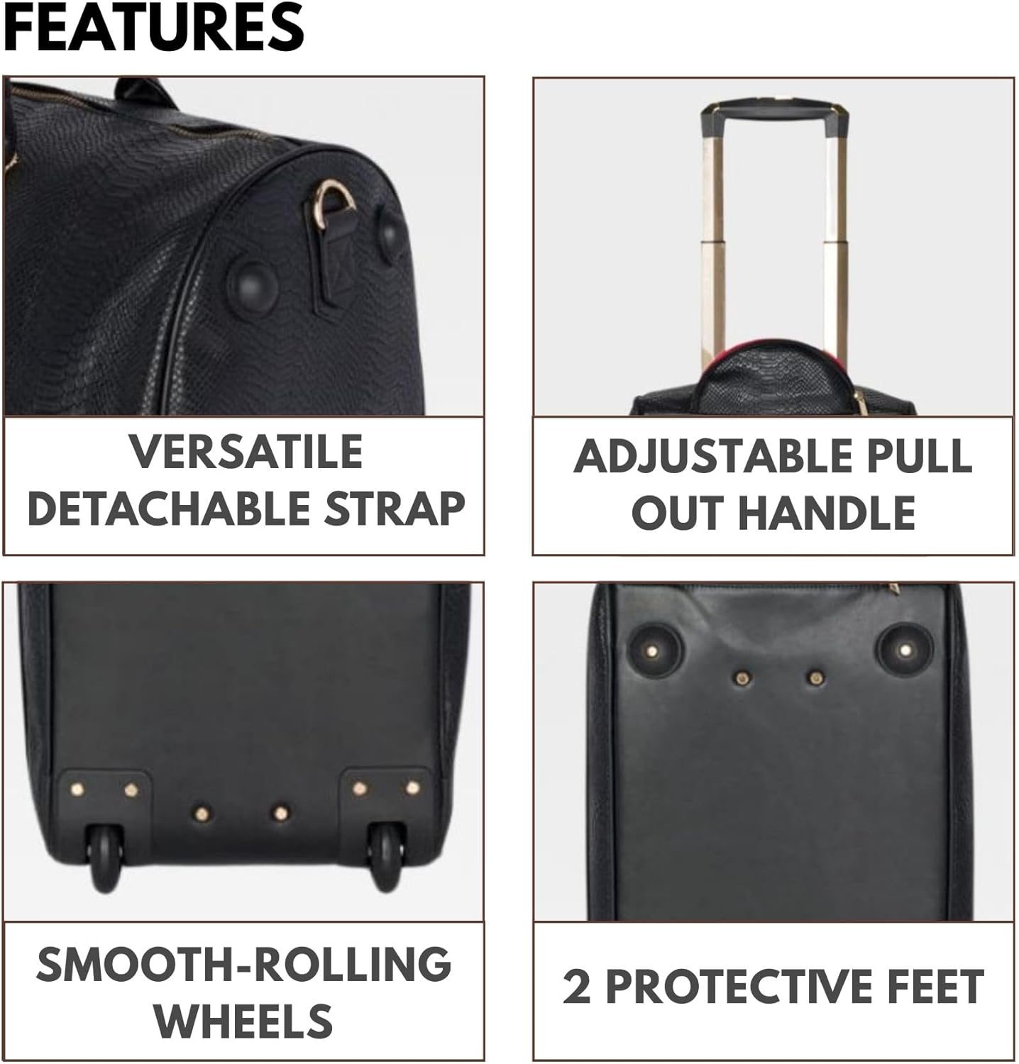 Tote&Carry Apollo 1 Large Rolling Duffle Bag with Wheels, Carry-On Roll Duffel for Travel, Gym, Sports, Daily, Weekend & All-Purpose Use for Men & Women (Snake Skin Pattern, Black)