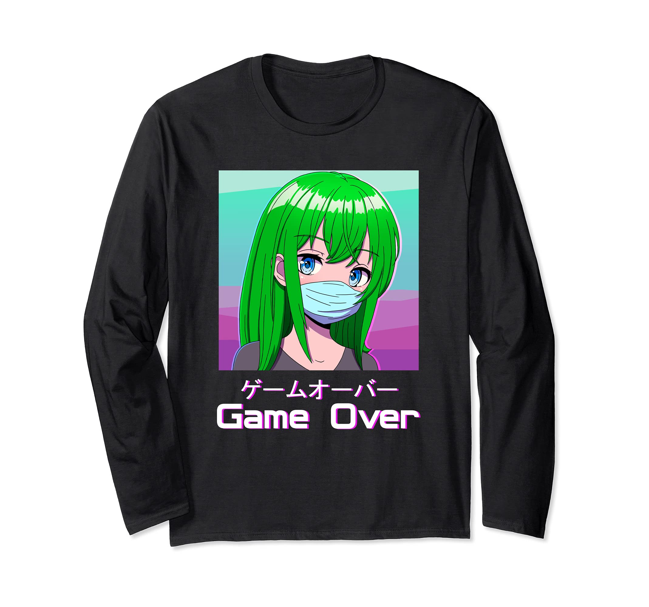 Anime Girl In Face Mask Game Over Vaporwave Anti Socia Long Sleeve T-Shirt