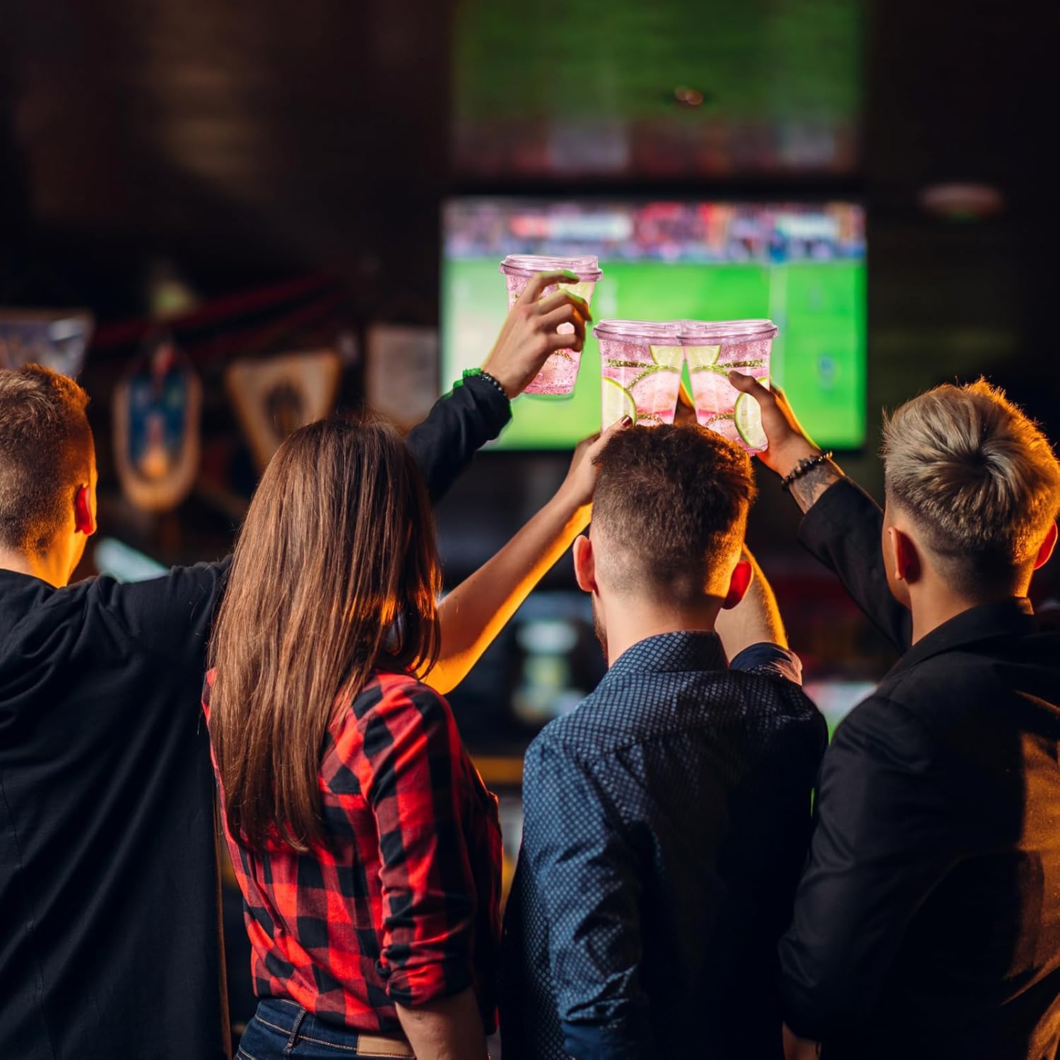 12oz Disposable Stemless Glasses With Strawless Sip Lids,PET Solo Disposable Cups ,Party Clear Plastic Wine Glasses for Parties Birthday,Wedding,Meeting,Christmas Party Supplies. (50, Pink) - Image 5