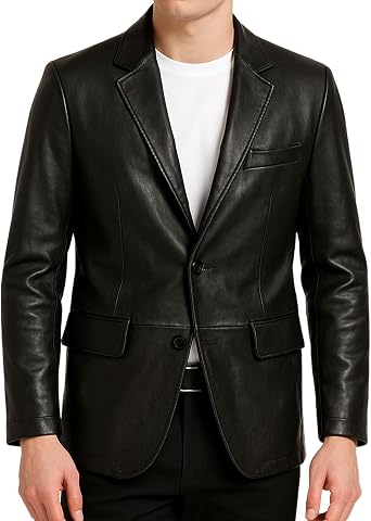 Men's Brown & Black Leather Blazer Jacket   Slim Fit Genuine Leather Coat for Office, Business, Casual & Formal Wear