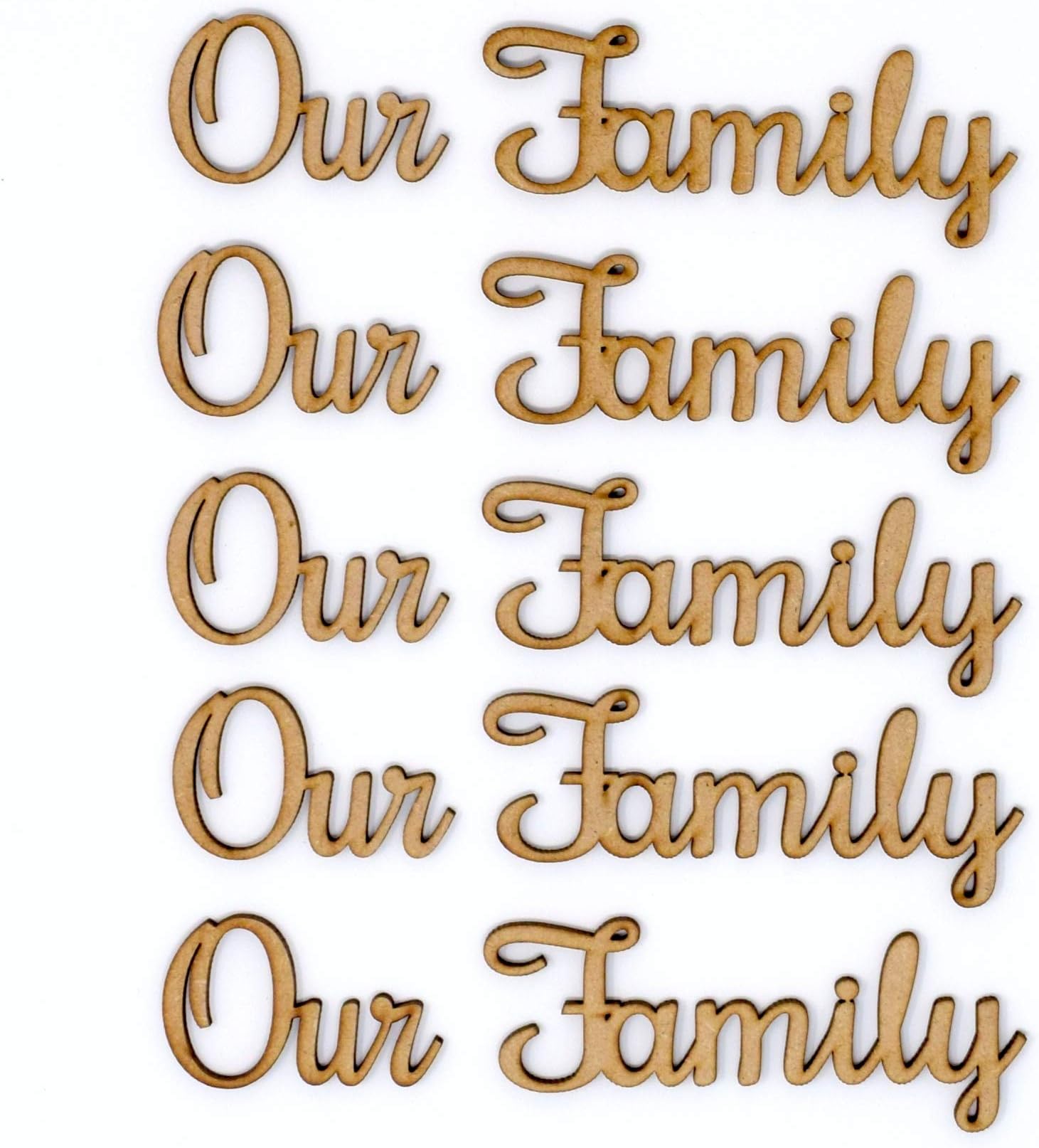 Wooden MDF Our Family Word Script for Family Tree Crafts (3cm Tall) - Pack of 5
