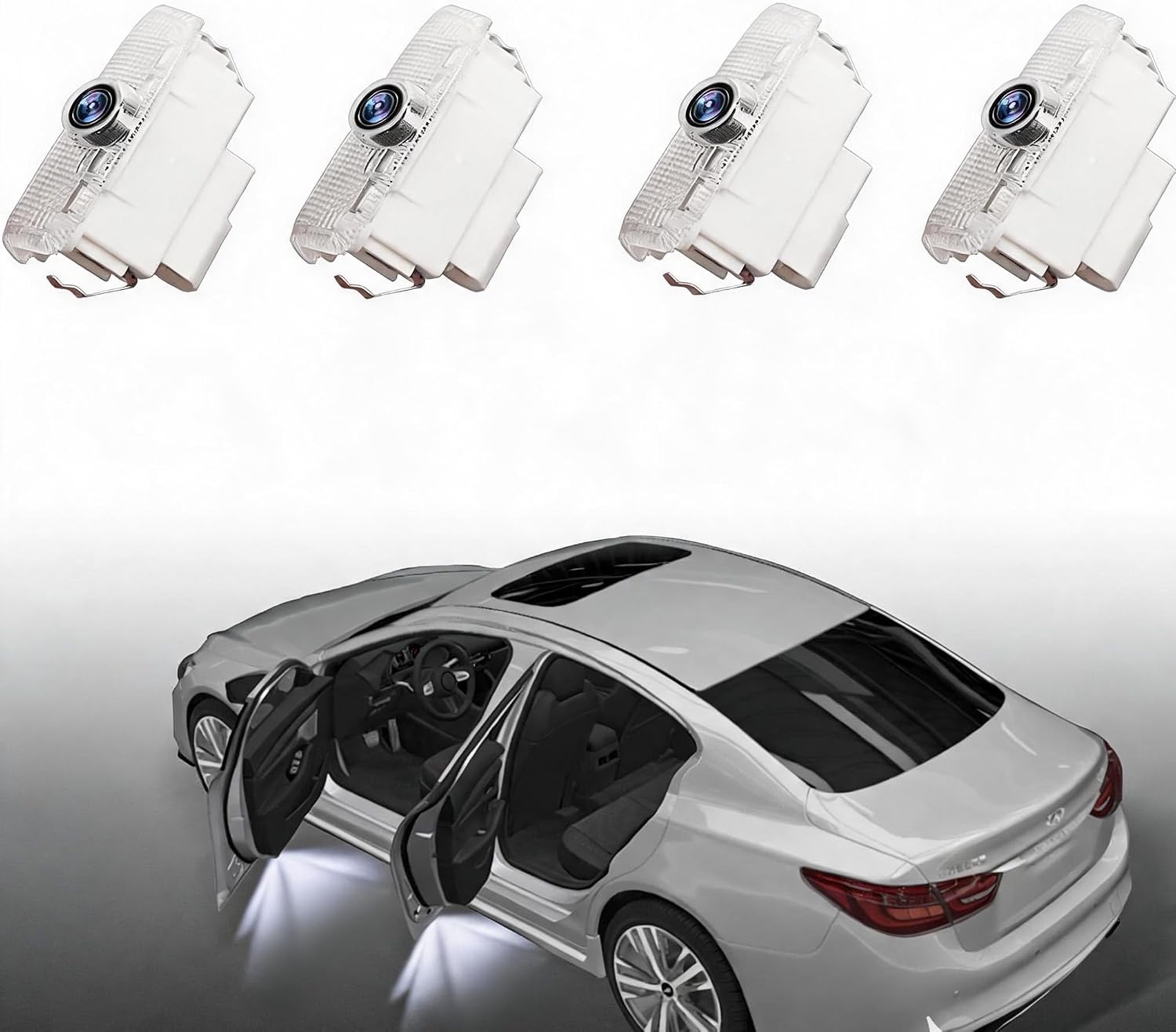4PCS No Fade Car Door Light Logo Compatible for Infiniti, RCBDCYGJ Ultra-Bright Projector Lights for Partial QX50/56/60/70/80, Q50/60/70, G25/37, M25/35/37, FX37/50, EX25/35/37 (White)