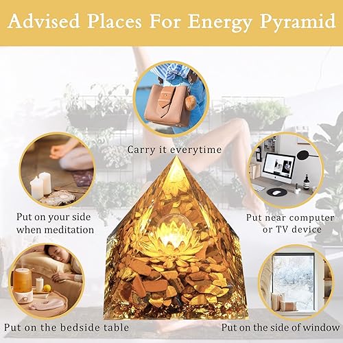 Miniatura 18 de Pirámide de orgón, pirámide de cristal de orgonita de obsidiana metafísica con flor de vida, generador de energía positiva de cristal curativo