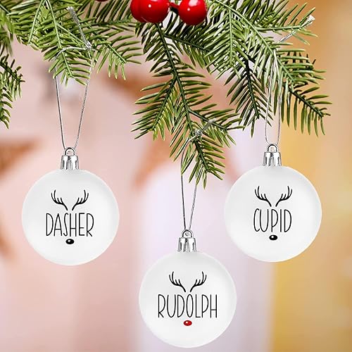 Miniatura 3 de 18 piezas de adornos de bolas de Navidad de reno de granja, nombres de renos de Papá Noel, bolas colgantes de Navidad, adornos de bolas de Navidad