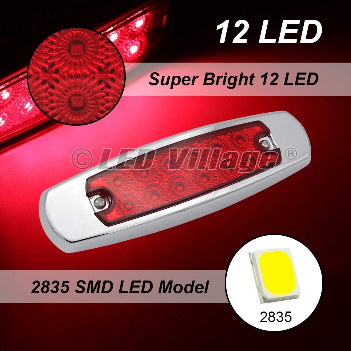 20 Pcs 6.4 Inch Slim Red LED Rectangle Side Marker Fender Light w/Chrome Stop Parking Brake Signal Lamp for Heavy Duty Truck RV Trailer Tow UTE 12V DC BB12