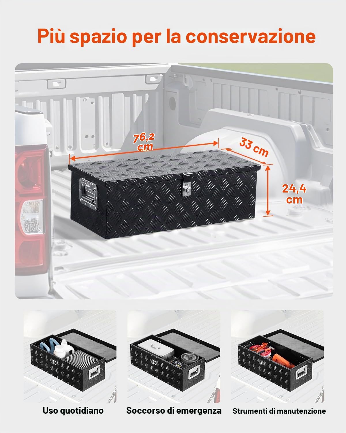 VEVOR Cassetta Portautensili Struttura in Alluminio per Cassone di Camion, con Maniglia Laterale e Chiavi di Blocco, Organizzatore per Rimorchi, Camper, 76,2 x 330,2 x 243,84 mm, Nero