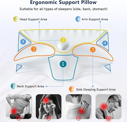 Miniatura 2 de Almohada cervical para el cuello de espuma viscoelástica, 2 en 1, almohada ortopédica de contorno ergonómico para dolor de cuello, almohadas de