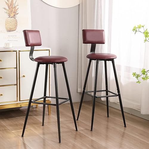 CUYOCA Taburetes de bar de altura de mostrador con respaldo, juego de 2 taburetes de bar de 26 pulgadas, sillas con patas de metal, tapizados de