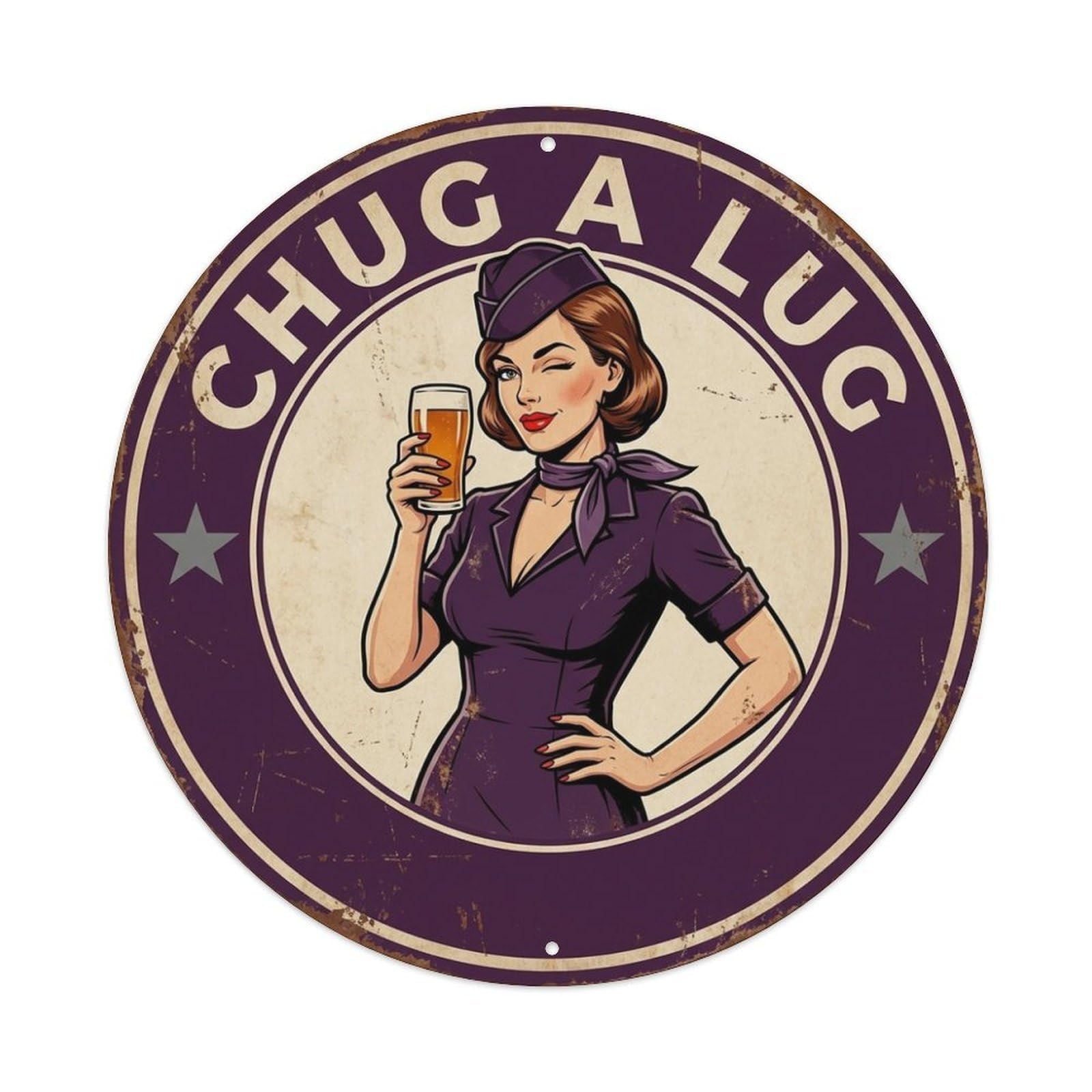 Chug A Lug Flight Attendant Bar Quote Metal Tin Sign