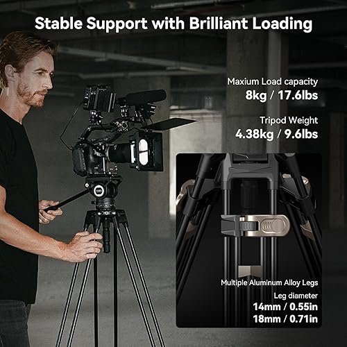 Miniatura 3 de SmallRig AD-80 FreeBlazer - Sistema de trípode de video resistente, 75 pulgadas de alto, cabezal fluido, ajuste de altura de un solo paso, placa QR