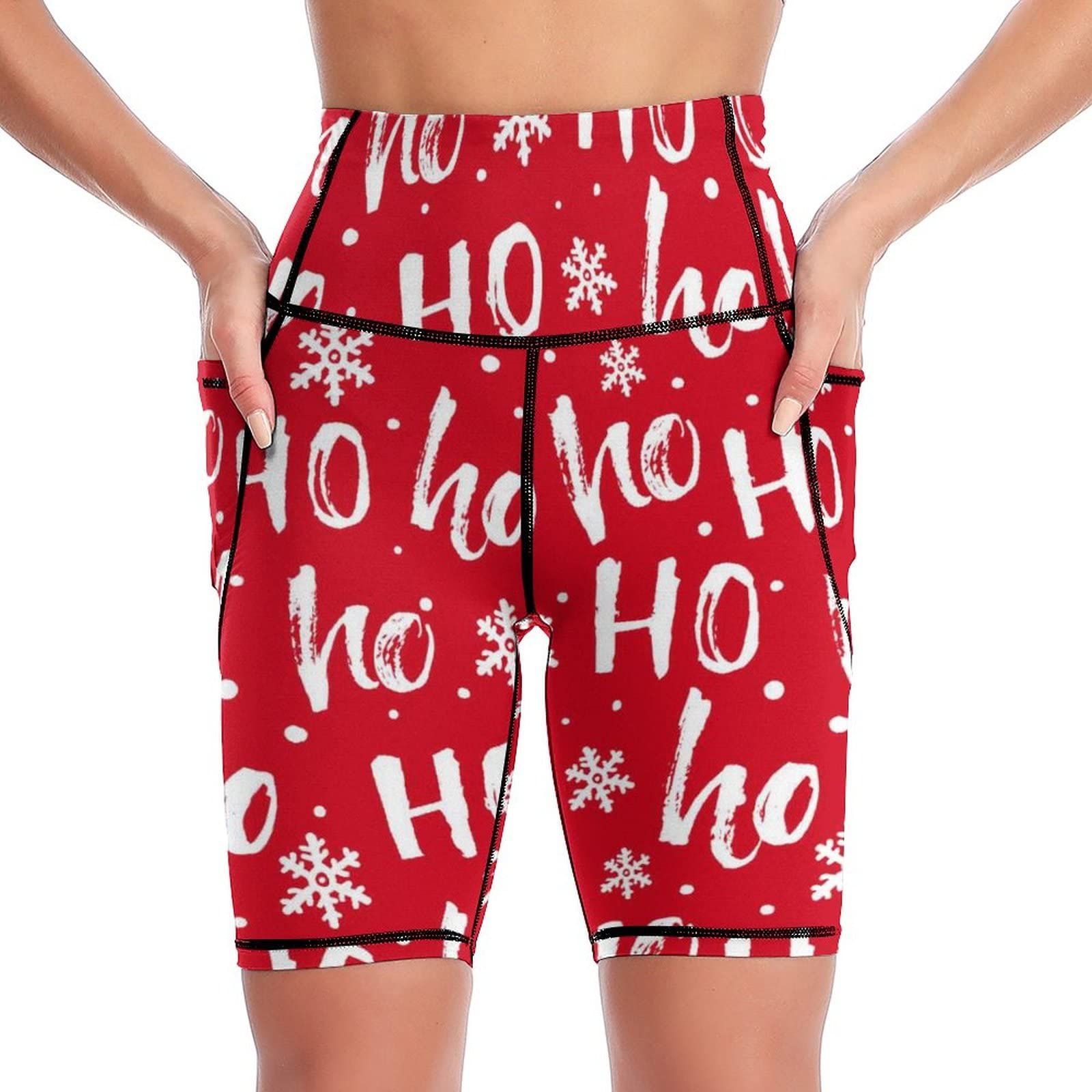 Yoga Shorts Christmas Hohoho Pattern Santa Claus Laugh High Waist Women Sport Pants