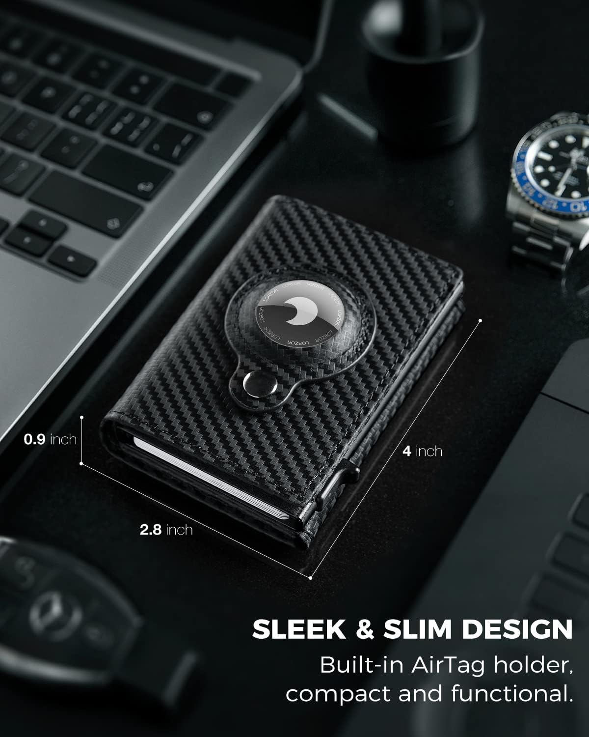 Mens Wallet for Apple AirTag - Genuine Leather Minimalist Pop up Smart Wallet for Men, Air Tag Holder, Slim RFID, Modern Mens Wallet (AirTag Not Included) - Image 3