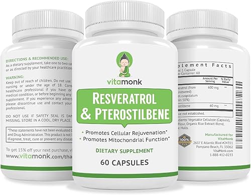 Miniatura 8 de VitaMonk Resveratrol con pterostilbeno 600 mg/60 mg - Sin rellenos artificiales Suplemento de envejecimiento saludable y longevidad - 60 cápsulas