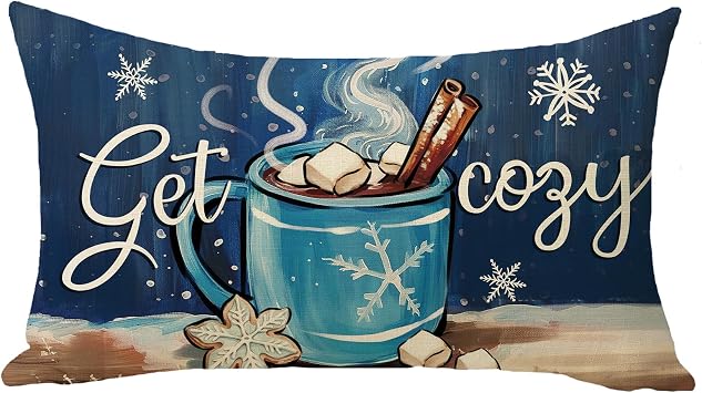 Winter Hot Cocoa Lumbar Decorative Throw Pillow Cover 12 x 20
