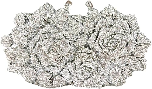 Boutique De FGG Deslumbrantes bolsos de noche de flores para mujer, bolsos formales de fiesta con diamantes de imitación, bolso de mano de cristal