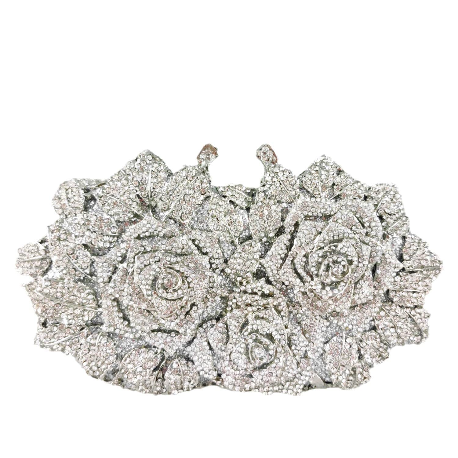 Boutique De FGG Mini Flower Evening Bags For Women Formal,Party Rhinestone Clutch Purses,Wedding Floral Crystal Clutch Bag