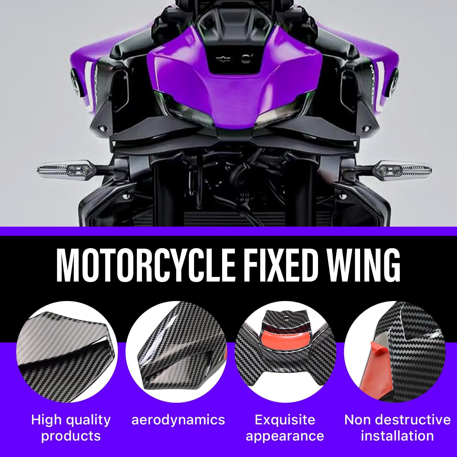 Motorcycle Winglet Fairings for Yamaha MT-09 MT-09SP (2024-2025) - Spoiler Wing for Yamaha MT 09 Winglets, Durable ABS Plastic Easy Installation of Yamaha MT 09 Fairings (Carbon Paint)