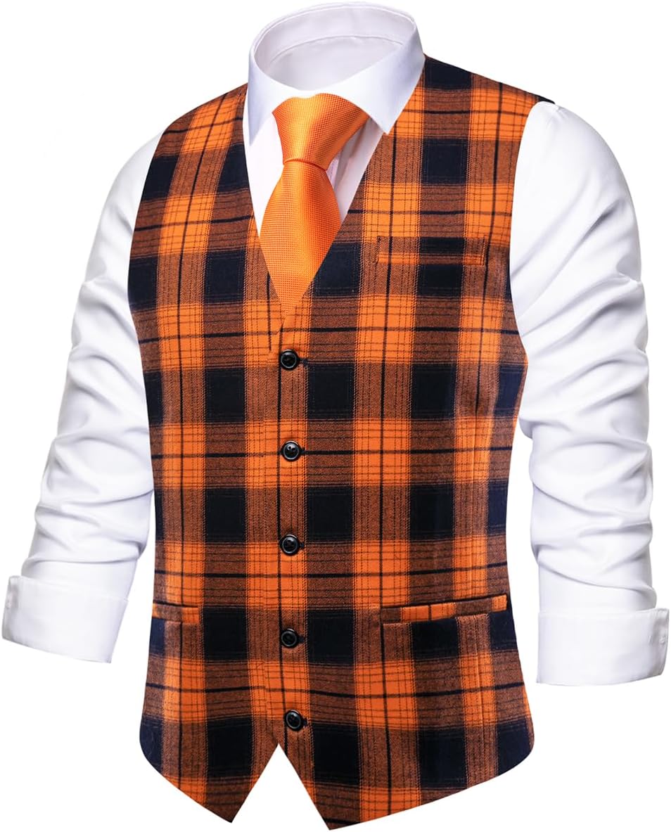 Hi-Tie Men's Suit Vest V-neck Sleeveless Single Breasted Formal Business Wedding for Tuxedo Dress Waistcoat