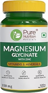 Pure Nutrition Magnesium Glycinate + Zinc - 120 Veg Tablets Boosts Bone, Muscle & Nerve Health Enhances Relaxation & Sleep Quality Relieves Period Cramps Gentle on Stomach