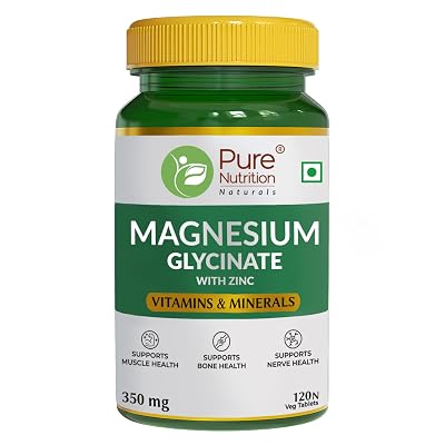 Pure Nutrition Magnesium Glycinate + Zinc - 120 Veg Tablets | Boosts Bone, Muscle & Nerve Health | Enhances Relaxation &
