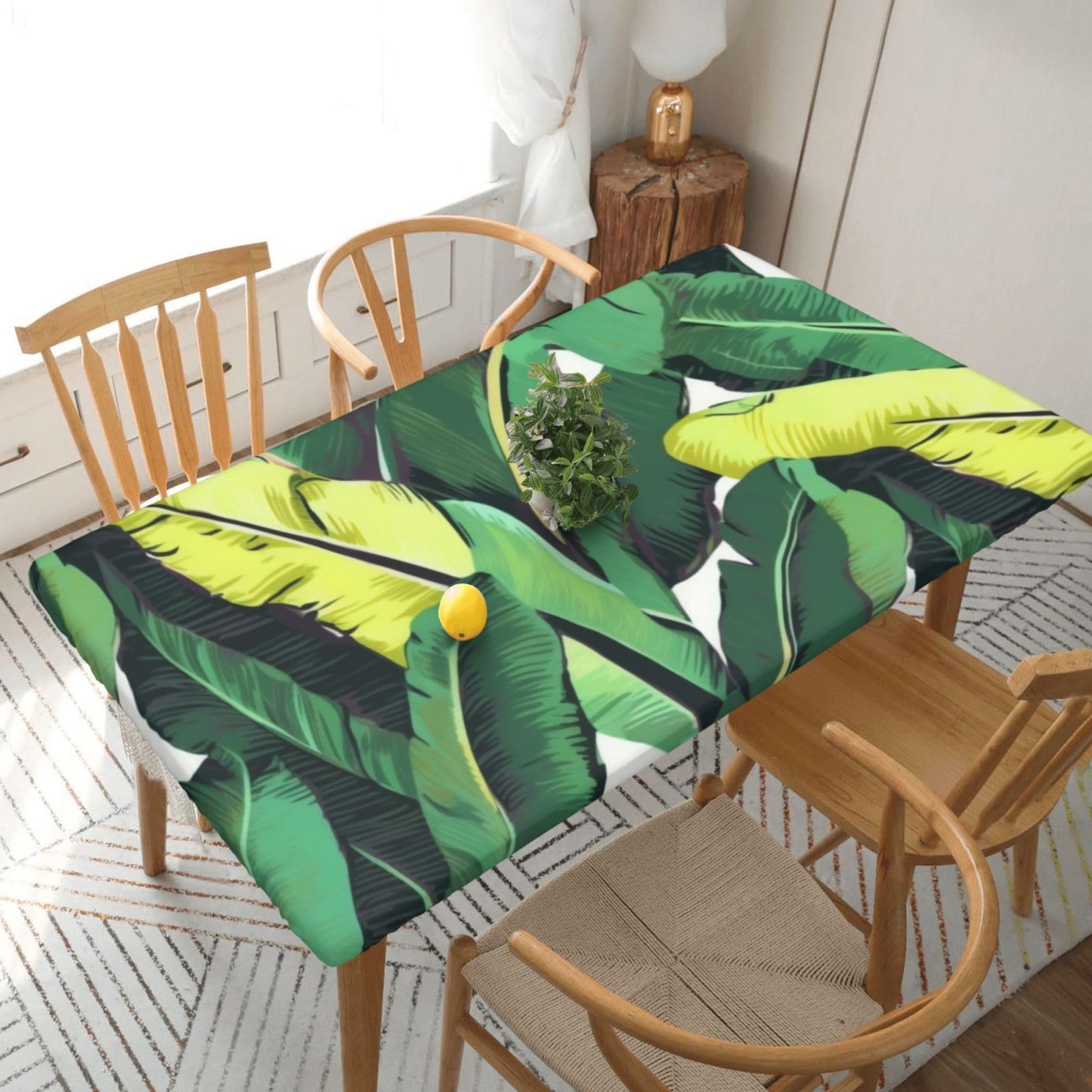 WPKJU Tropical Banana Palm Leaves Printed Tablecloths 5ft Rectangular Table Covers Washable Polyester Decorative Table Cloth for Dining Table Picnic Wedding