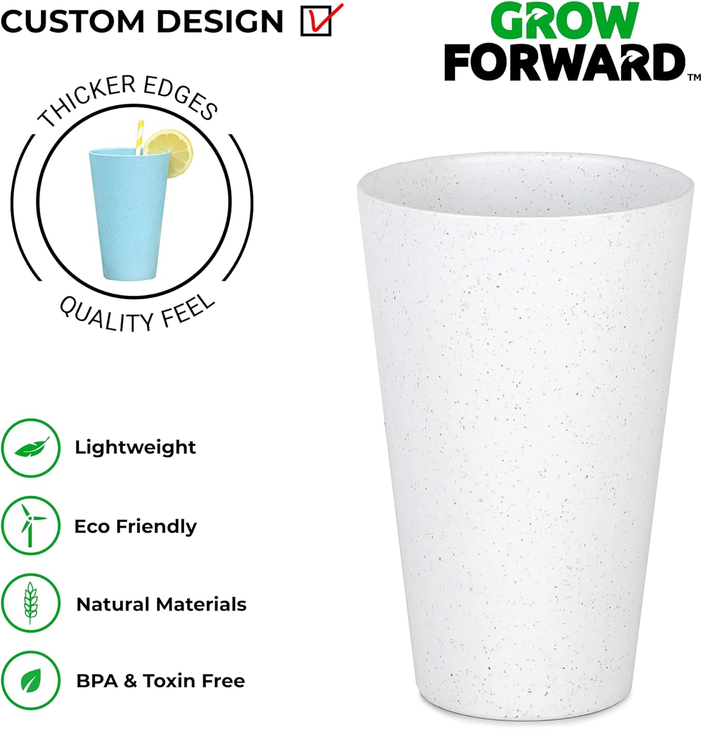  | Grow Forward Premium Wheat Straw Cups - 20 oz Eco Friendly Alternative to Plastic Drinking Cups - Set of 8 Unbreakable Cups for Kitchen - Wheat Plastic Cups Reusable Dishwasher Safe Drinking Glasses: Tumblers & Water Glasses